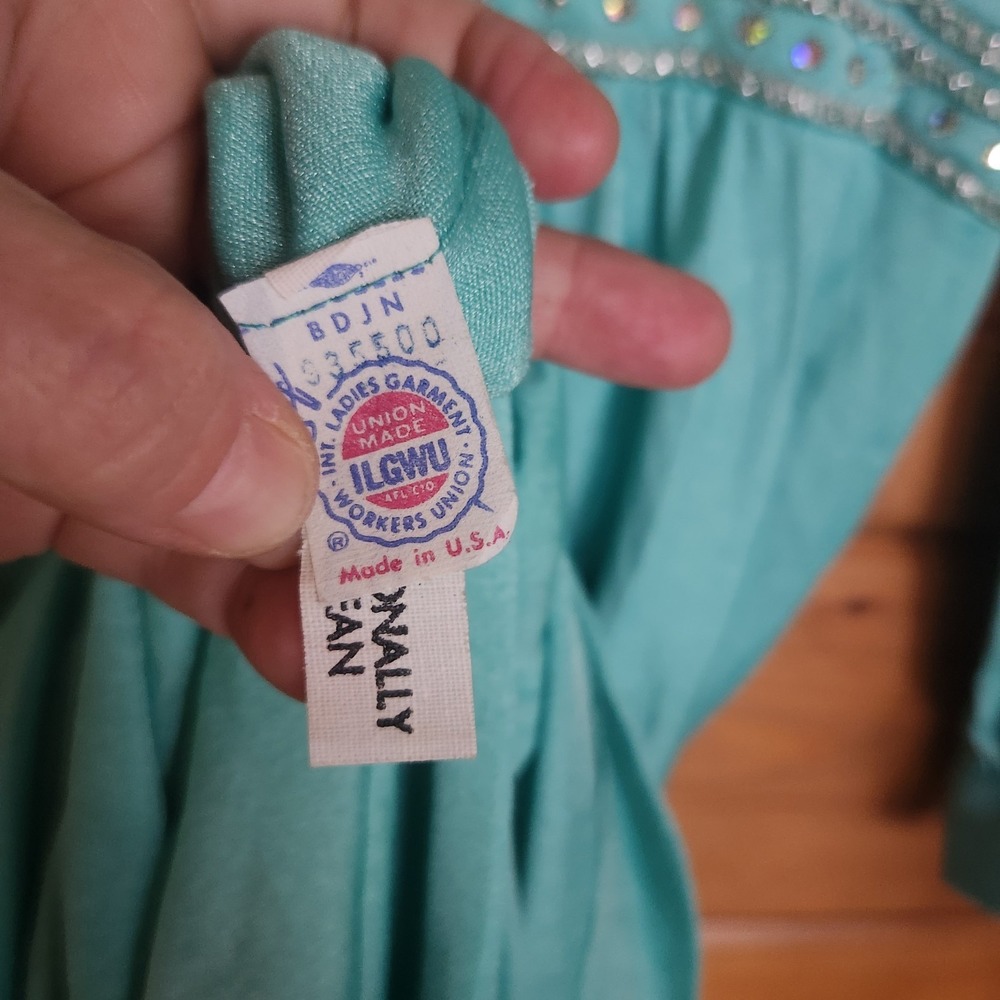 ILGWU Vintage 70s Maxi Dress Empire Waist Praire Retro Sequin Embellish Sz 26/2 - Picture 9 of 13